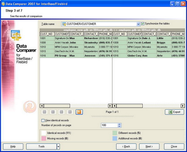 Comparing InterBase or Firebird Database Data: Observing Comparison Results