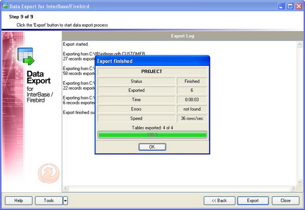 Exporting Data from InterBase or Firebird: Executing Action