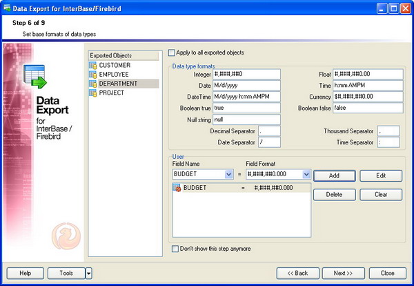 Exporting Data from InterBase or Firebird: Select Data Format