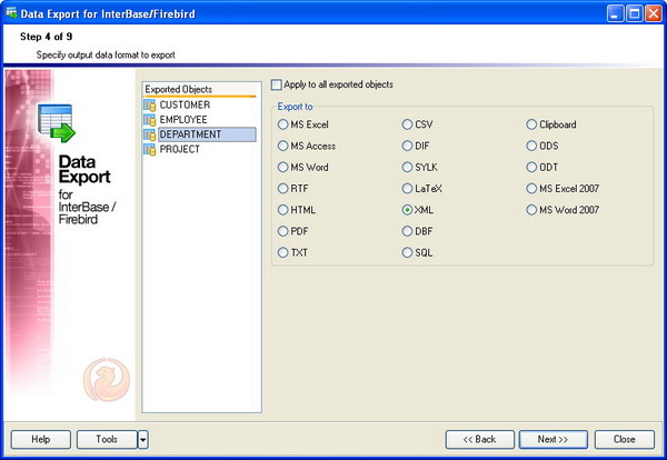 Exporting Data from InterBase or Firebird: Select output format