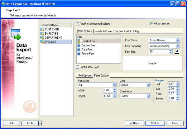 Exporting Data from InterBase or Firebird: Select Export Options