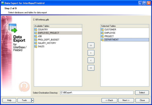 Exporting Data from InterBase or Firebird: Select Tables and Databases