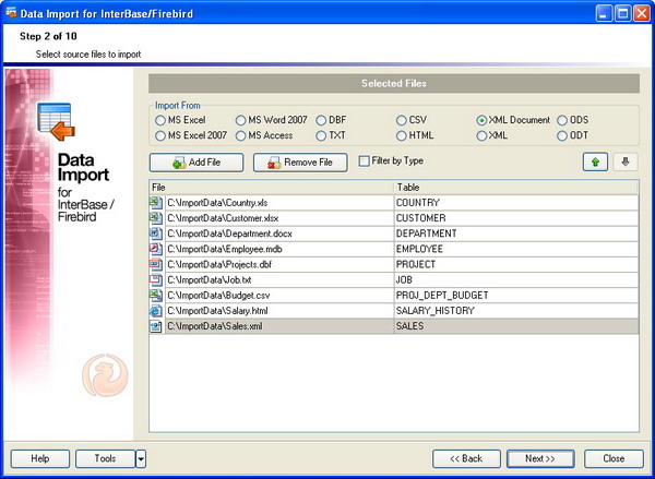 Importing Data to InterBase or Firebird: Select Files